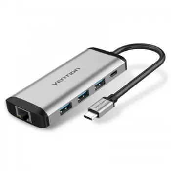 Адаптер Vention, USB3.1 Hub 3 port, LAN, подкл. USB-C, серебристый (TGDHB)