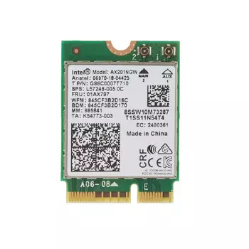 Адаптер Wi-Fi+Bluetooth Intel AX201, 802.11a/b/g/n/ac/ax, 2.4 / 5 ГГц, до 2.4 Гбит/с, M.2 (AX201.NGWG.NV)