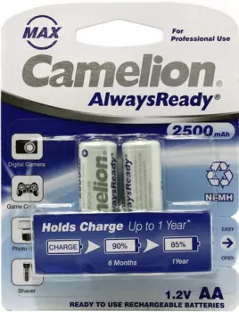 Аккумулятор Camelion Always Ready NH-AA2500AR-2, AA, 1.2 В 2.5 А·ч, 2шт. (NH-AA2500AR-2)