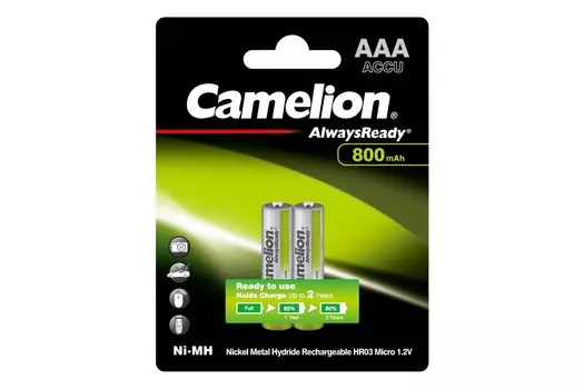 Аккумулятор Camelion Always Ready NH-AAA800ARBP2, AAA, 1.2V 800 мА·ч, 2 шт. (7965)