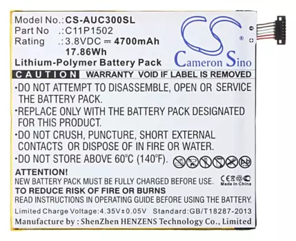 Аккумулятор CameronSino CS-AUC300SL, 3.8V, 4700mAh, Li-pol для Asus ZenPad 10" Z300C, Z300CG