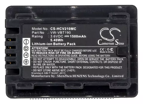 Аккумулятор CameronSino CS-HCV210MC/ VW-VBT190, 1500mAh, 3.6V для Panasonic HC-250EB, HC-550EB, HC-727EB, HC-750EB, HC-770EB