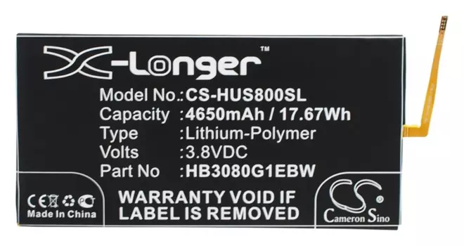Аккумулятор CameronSino CS-HUS800SL, 3.8V, 4650mAh, Li-pol для Huawei MediaPad M1, T1 8.0. (S8-301U, S8-301L, S8-301W, S8-301WF, S8-701U, S8-701W)