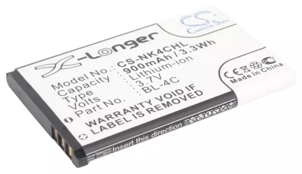 Аккумулятор CameronSino CS-NK4CHL/BL-4C для Nokia 2650, 2651, 2652, 3108, 5100, 6088, 6100, 6101, 6102i, 6103, 6125, 6126, 6131, 6133, 6136, 6170, 3.7V, 900 мА·ч