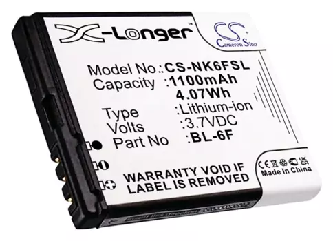 Аккумулятор CameronSino CS-NK6FSL/ BL-6F, CS-NK6FSL для Nokia N78, N79, N95, Li-Ion, 1200mAh, 3.7V
