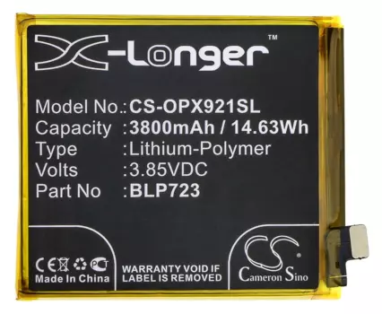 Аккумулятор CameronSino CS-OPX921SL/BLP723 для OPPO Realme XT, XT Premium, RMX1921, Li-Pol, 3800mAh, 3,85V