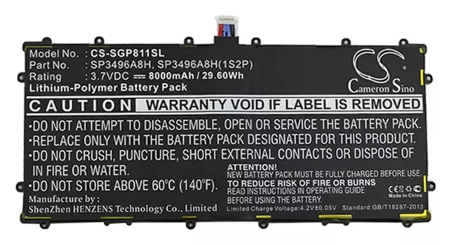 Аккумулятор CameronSino CS-SGP811SL, 3.7V, 8000mAh, Li-pol для Google Nexus 10 (GT-P8110)