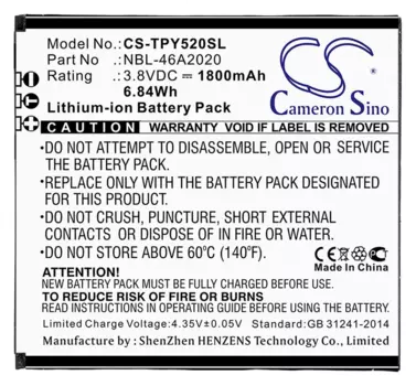 Аккумулятор CameronSino для Neffos Y5L, 3.8V, 1800mAh (CS-TPY520SL)