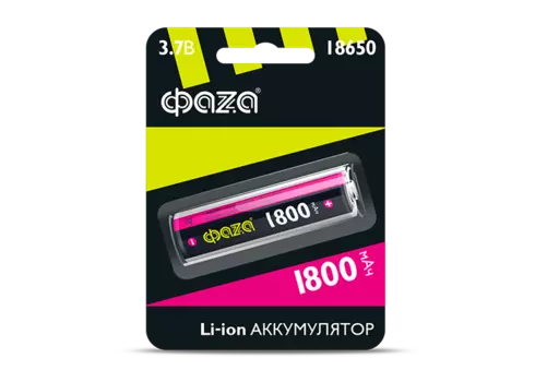 Аккумулятор ФАZА Li18650-1800-B1, 18650, 3.7V 1.8 А·ч, 1 шт. (5008045)