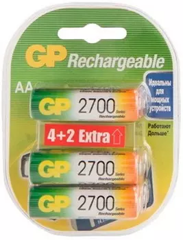 Аккумулятор GP 270AAHC4, AA, 1.2V 2.7 А·ч, 6 шт. (4891199164507)