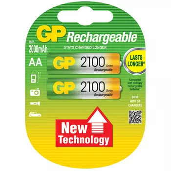 Аккумулятор GP Rechargeable, AA, 1.2V 2.1 А·ч, 2 шт. (210AAHC-2DECRC2)