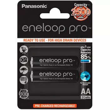 Аккумулятор Panasonic eneloop pro BK-3HCDE/2BE, AA, 1.2 В 2.5 А·ч, 2шт