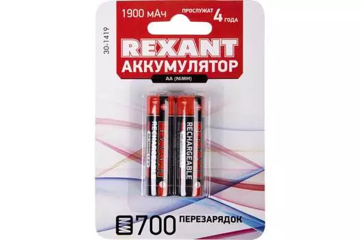 Аккумулятор Rexant, AA (LR06/15А), 1.2V 1.9 А·ч, 2 шт. (30-1419)