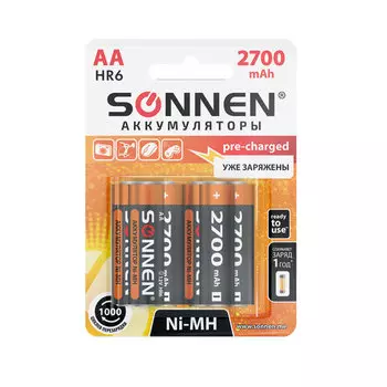 Аккумулятор SONNEN, AA, HR06, 1.2V 2.7 А·ч, 6 шт. (455608)