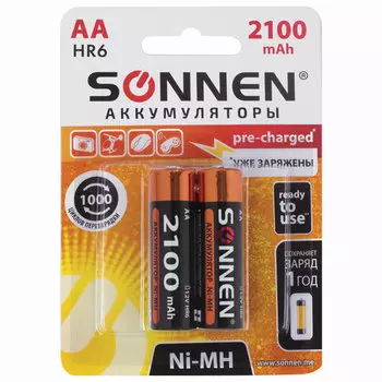 Аккумулятор SONNEN HR6, AA, 1.2V 2100mAh, 2шт. (454234)