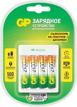 Аккумуляторная батарейка + Зарядное устройство GP Rechargeable E411, 4xNiMH: AA и AAA, 4xAA 2100mAh, белый (GP Е411/210AAHCCS-2CR1)
