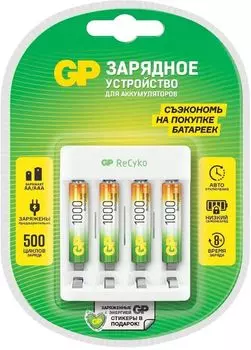 Аккумуляторная батарейка + Зарядное устройство GP Rechargeable E411, 4xNiMH: AA и AAA, 4xAAA 1000mAh, белый (GP Е411/100AAAHCCS-2CR1)