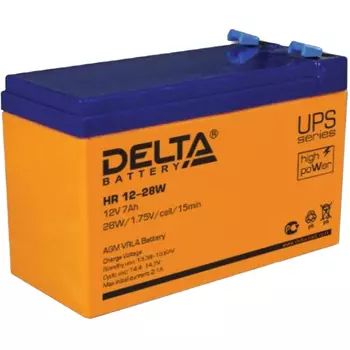 Аккумуляторная батарея для ИБП Delta HR-W HR12-28W, 12V, 7Ah б/у, после ремонта (восстановление емкости АКБ после глубокого разряда), следы эксплуатации, потертости/царапинки на корпусе