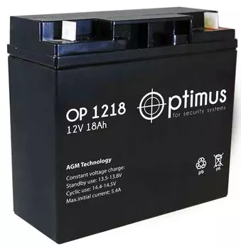 Аккумуляторная батарея Optimus OP 1218, 12V, 18Ah, для ОПС (OP1218)