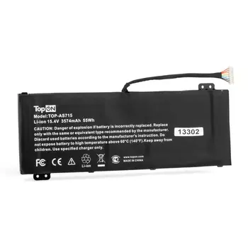 Аккумуляторная батарея TopON для Acer Aspire 7 A715-74G, AN517-51, Nitro 5 AN515-43, A517-51, AN515-54, AN515-55, AN517-51, 7 AN715-51, ConceptD 3 CN315-71, Pro CN315-71P, ConceptD 5 CN517-71, Pro CN515-71P, ConceptD 5 Pro 17, Predator Helios 300 PH315-52, PH317-53, 15.4V, 3.57 А·ч, 55Wh, черный (TOP-AS715)