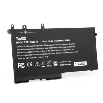 Аккумуляторная батарея TopON для Dell Latitude 5280, 5480, 5580, 5290, 5590, 11.4V, 4.25 А·ч, 48Wh, черный (TOP-DE5280)