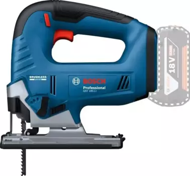 Аккумуляторный лобзик Bosch GST 185-LI Соло, маятниковый ход, аккумуляторный, регулировка частоты хода, сдув опилок, поставляется без аккумуляторов и зарядного устройства (06015B3021)