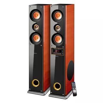 Акустика 2.0 Ginzzu GM-327, 200 Вт, FM, USB, SD, Bluetooth, черный/темный орех