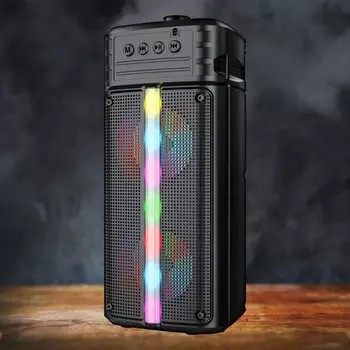 Портативная акустика 2.0 Ginzzu GM-914B, 20 Вт, FM, USB, microSD, Bluetooth, подсветка, черный (GM-914B)