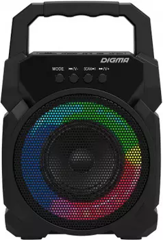 Портативная акустика Digma D-PS1500, 10 Вт, FM, AUX, USB, microSD, Bluetooth, подсветка, черный (SP1500B)