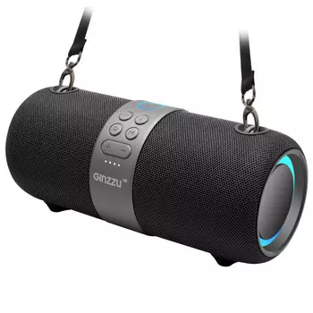 Акустика портативная Ginzzu GM-903B, 24Вт, FM, USB, Bluetooth, подсветка, черный/голубой