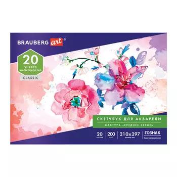 Альбом для рисования 20 листов, 210х297 мм, 200г/м², склейка, твердая обложка - BRAUBERG ART, с рисунком, BRAUBERG CLASSIC 106141 (4606224324999)