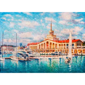 Алмазная мозаика ОСТРОВ СОКРОВИЩ "Морской порт Сочи", 1 шт, 50 смx40 см (662590)