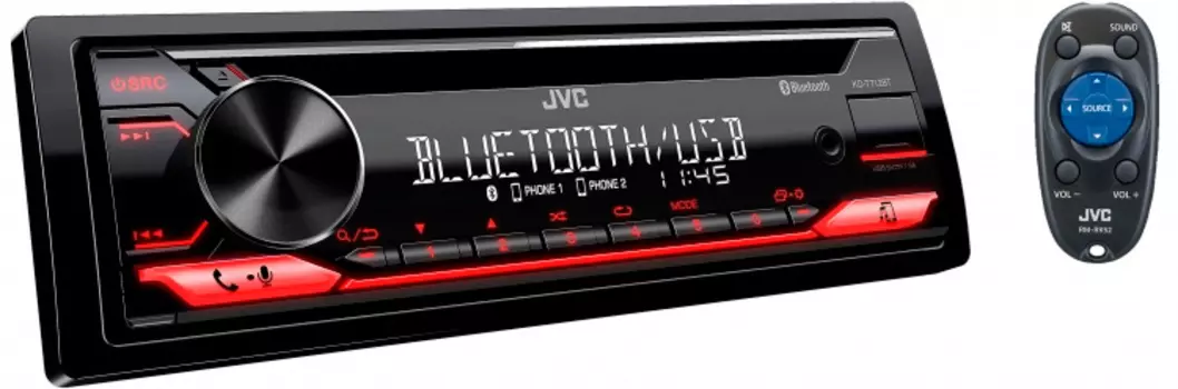 Автомагнитола JVC, 1 DIN, 4x4x50Вт, черный (KD-T712BT)