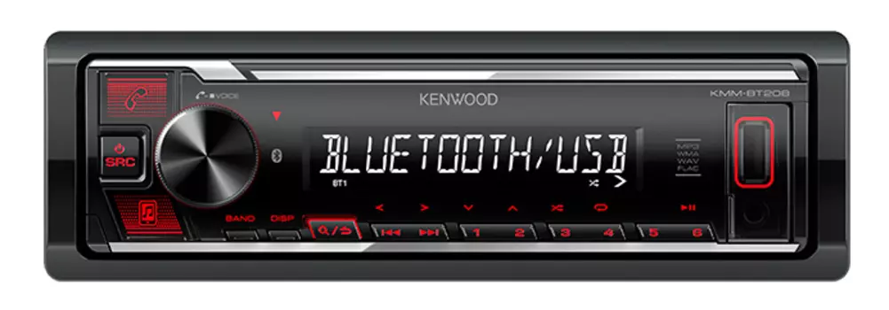 Автомагнитола KENWOOD, 1 DIN, 4x4x50Вт, черный (KMM-BT208)