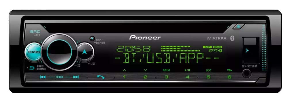 Автомагнитола Pioneer, 1 DIN, 4x4x50Вт, Bluetooth, черный (DEH-S5250BT)