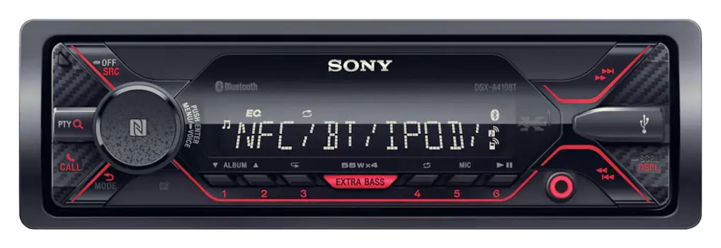 Автомагнитола Sony, 1 DIN, 4x55 Вт, Bluetooth, черный (DSX-A410BT)