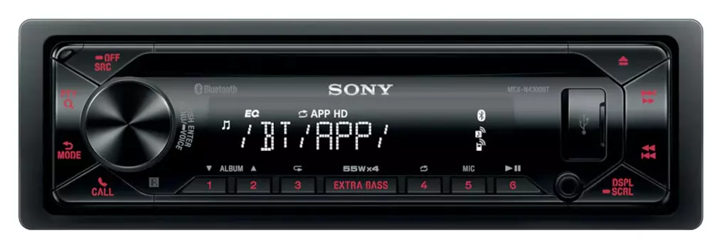 Автомагнитола Sony, 1 DIN, 4x55 Вт, Bluetooth, черный (MEX-N4300BT)