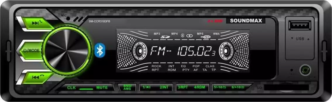 Автомагнитола SoundMAX SM-CCR3183FB, 1 DIN, 4x40 Вт, USB, черный (SM-CCR3183FB)