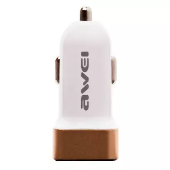 Автомобильное зарядное устройство Awei C-200, 2xUSB, 2.4А, белый/золотой (79576)