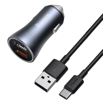 Автомобильное зарядное устройство Baseus Golden Contactor Pro, 2xUSB, 3А, 40 Вт, QC, кабель USB-A/USB Type-C, темно-серый (TZCCJD-A0G)