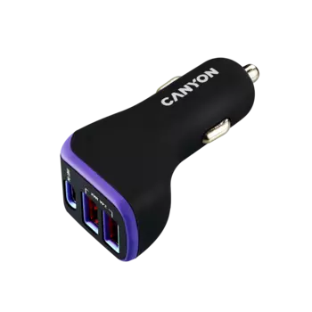 Автомобильное зарядное устройство CANYON С-08, 2xUSB, 1xUSB Type C, 2.4А, 18 Вт, PD, черный/фиолетовый (CNE-CCA08PU)