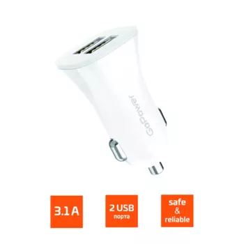 Автомобильное зарядное устройство GoPower GPC06-2U, 2xUSB, 3.1А, 15 Вт, белый (00-00022625)
