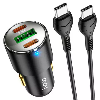 Автомобильное зарядное устройство Hoco NZ6, USB, 2xUSB Type C, 3А, 45 Вт, QC, черный (6931474765208)