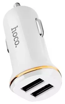 Автомобильное зарядное устройство Hoco Z1, 2USB, 2.1A, кабель Lightning 8-pin, белый (6957531040132)
