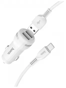 Автомобильное зарядное устройство Hoco Z27, 2xUSB, 2.4А, 12 Вт, кабель USB Type-C, белый