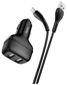 Автомобильное зарядное устройство Hoco Z36, 2xUSB, 2.4А, кабель microUSB, черный