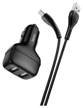 Автомобильное зарядное устройство Hoco Z36, 2xUSB, 2.4А, кабель USB Type-C, белый