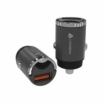 Автомобильное зарядное устройство Lyambda Aluminum, USB, 5А, QC, черный/серебристый (LS-A30)
