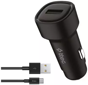 Автомобильное зарядное устройство TTEC SmartCharger, USB, 2.4А, 12 Вт, кабель USB Type-C, черный (2CKS30CS)