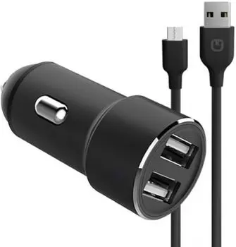 Автомобильное зарядное устройство Unico, 2xUSB, 2.4А, кабель microUSB, черный (CCMICROUNC)
